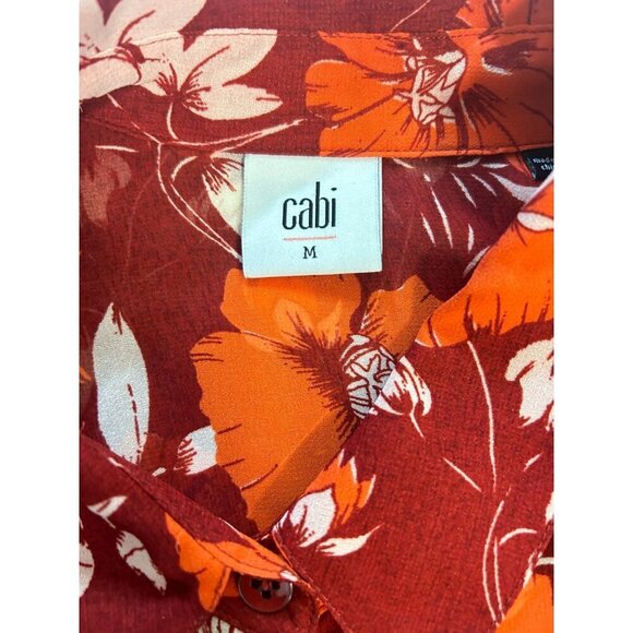 CABI Hothouse Semi Sheer Blouse Red Orange Floral #3766 Medium - Picture 6 of 6